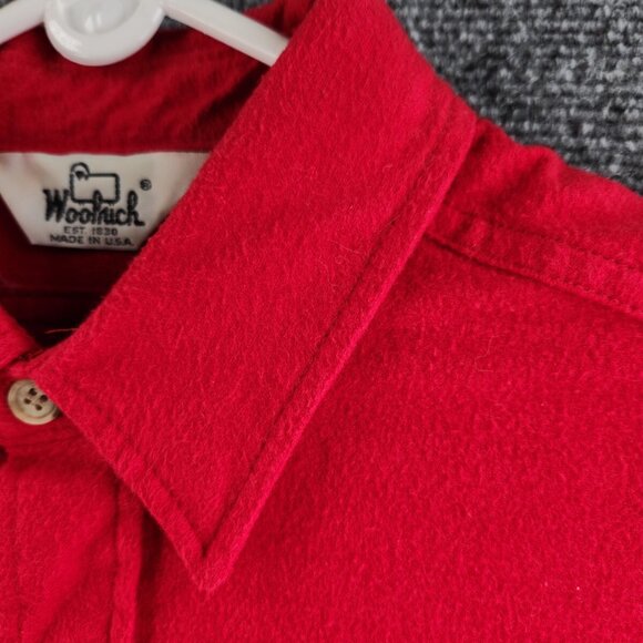 VTG Woolrich Chamois Flannel USA Made Button Up Shirt Red Large Cotton Point - Picture 8 of 16
